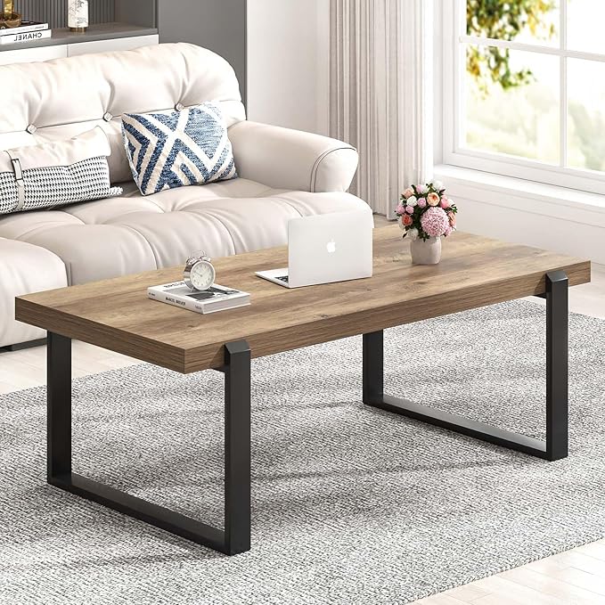 FOLUBAN Rustic Coffee Table, Modern Wood and Metal Industrial Center Table by FOLUBAN