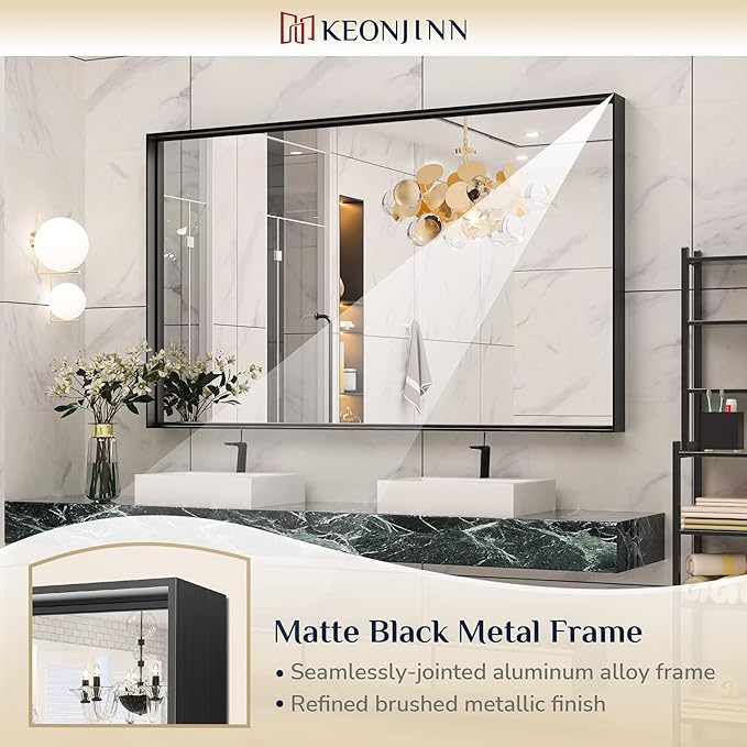 Keonjinn 60 x 36 Inch Black Bathroom Mirrors - Image 6