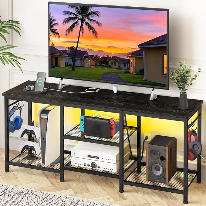 YGEOMER Black TV Stand Entertainment Center by YGEOMER