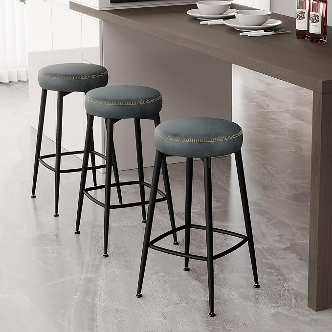 Counter Height Bar Stools, Upholstered Faux Leather Kitchen Counter Stools - Image 9