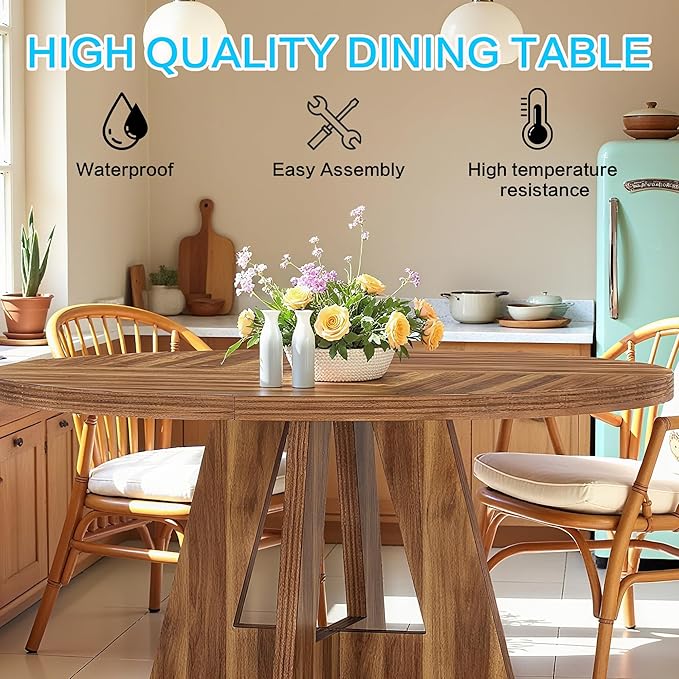 47" Round Dining Table for 4-6, Modern Dinner Table Farmhouse Round Small - Image 7