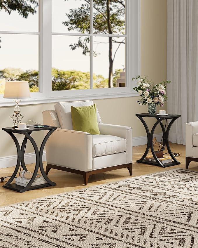 End Table with Charging Station, 2-Tier Modern Side Table Set of 2, Nightstand - Image 6