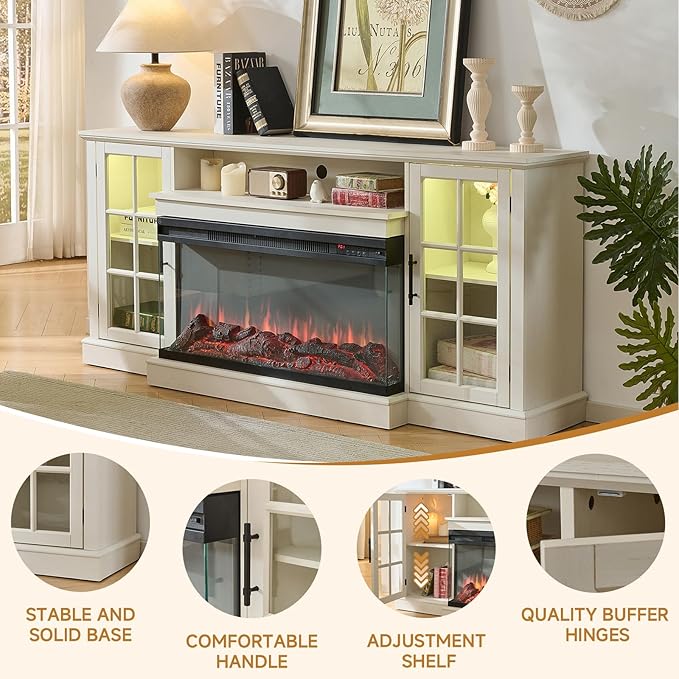 ROCKPOINT 3 Sided Glass 70" Fireplace TV Stand - Image 5