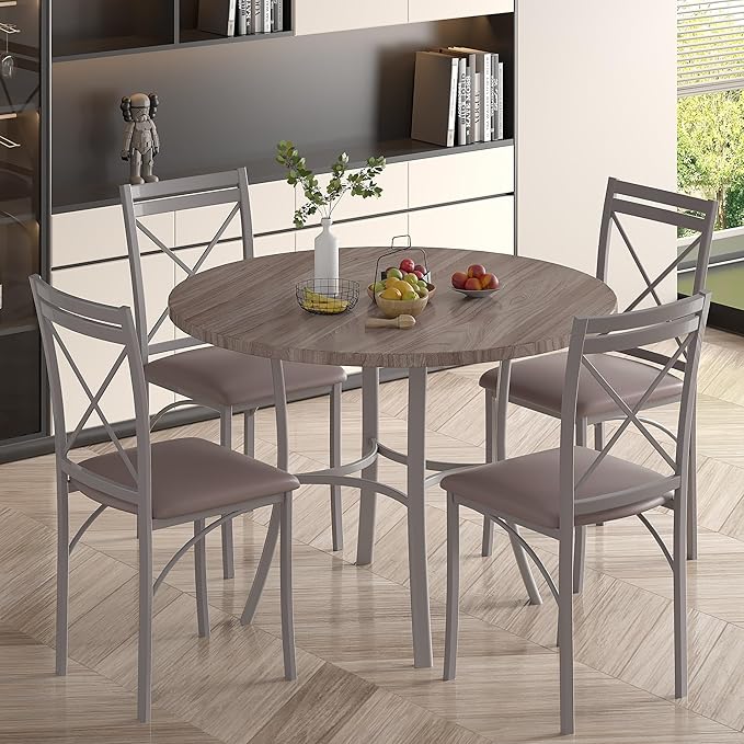 VECELO 36" Round Dining Table for 4, Wood Grain Dinette - Image 2