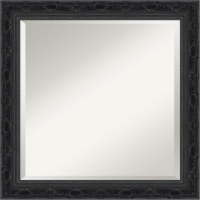 Amanti Art Bathroom Mirror for Over Sink, 25x25 Filigree Gloss Black Square by AmantiArt