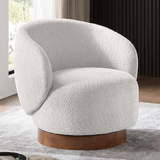 Swivel Accent Chair Round Barrel Armchair Upholstered Performance Fabric - Image 7