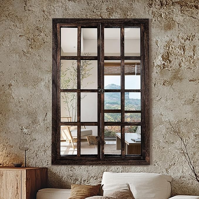 Wall Mirror with Window Design, Decorative Vintage Mirror by AMOISE