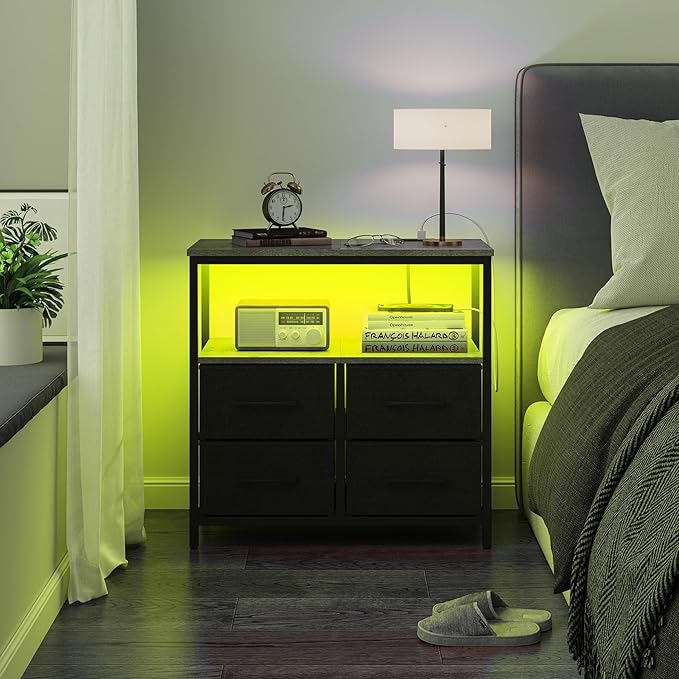 TUTOTAK LED Night Stand with Charging Station, Large Nightstand with USB and - Image 2