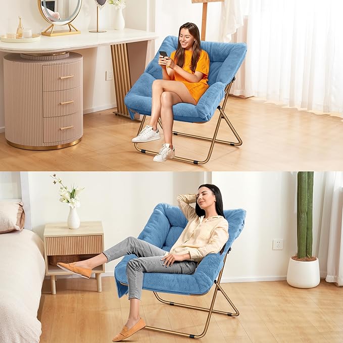 Comfy Saucer Chair for Adults, Foldable Living Room Chairs, Soft Faux Fur - Image 6