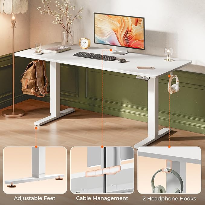 Huuger 63 x 28 Large Electric Standing Desk, Height Adjustable Computer Desk - Image 7