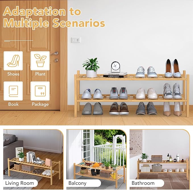 Haddockway Long 2 Tier Bamboo Shoe Rack Storage Organizer, Small Space - Image 7
