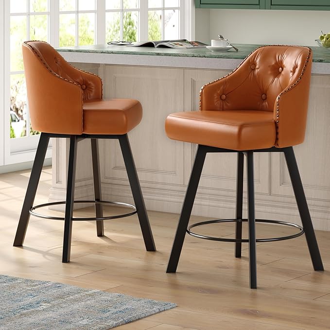 Tatub 26“ Brown Swivel Bar Stools Set of 2, Counter Height Bar Stools - Image 3