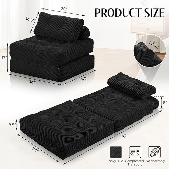 HABUTWAY Folding Sofa Bed, Convertible Sleeper Chair Bed w/Dual-Pillow & Handle - Image 2