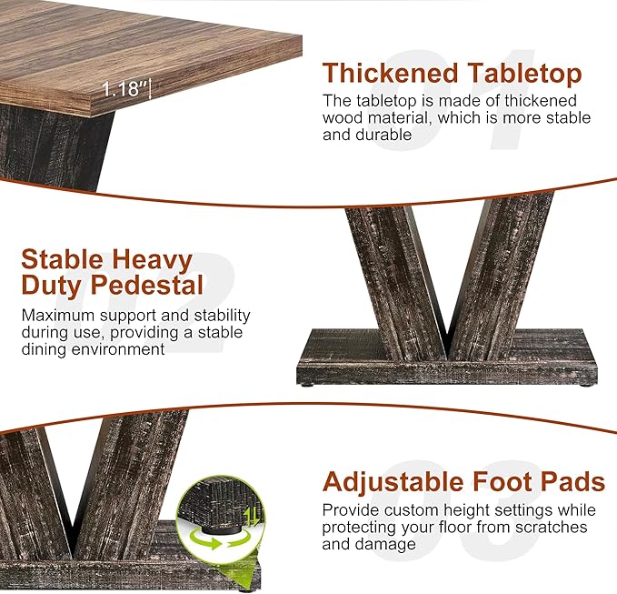 47 Inch Dining Table for 4, Farmhouse Dinner Table Wooden Kitchen Tables - Image 3