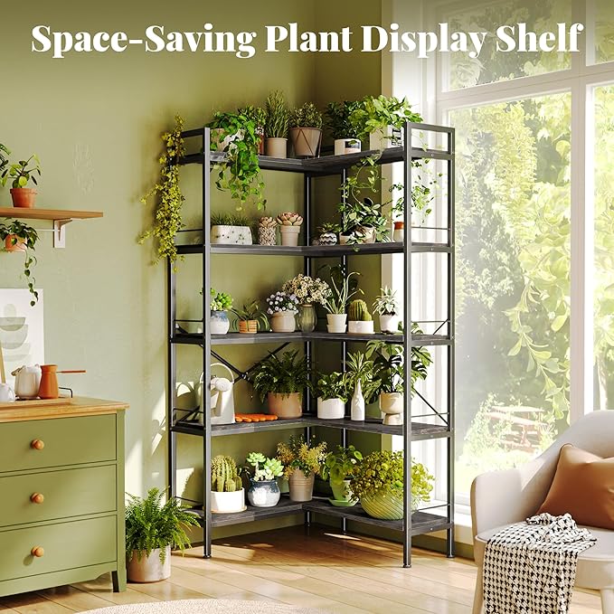 Huuger 5 Tier Bookshelf, L Shaped Corner Bookshelf - Image 9