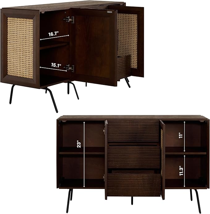 NTC MOSSIC Sideboard with 2 Doors and 3 Drawers, Buffet Cabinet with Natural - Image 3