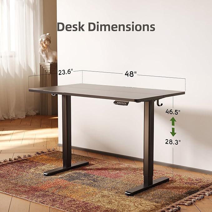 Seang Standing Desk with Adjustable Height, 48x24 Inch Electric Stand Up Desk - Image 3