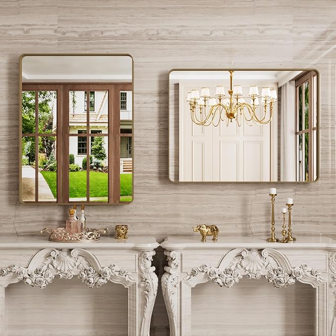 Bronze Bathroom Mirror 24x32 Inch, Brushed Bronze Metal Frame Mirror - Image 3