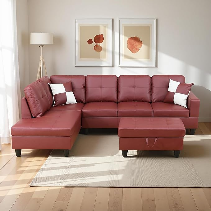 Osparple L Shaped Couch Faux Leather Sectional Couches by Unknown