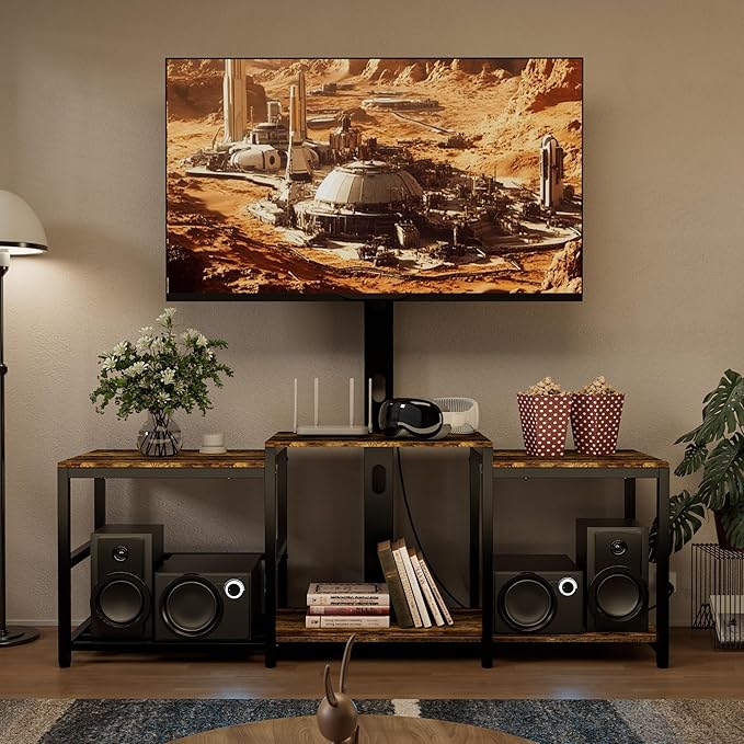 Aquzee TV Stand with Mount for up to 75 inch with Power Outlet, 58”W Wood - Image 8