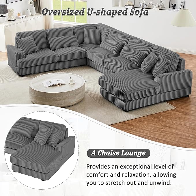 129" Oversized U Shaped Modular Sectional Sofa Couch - Image 10