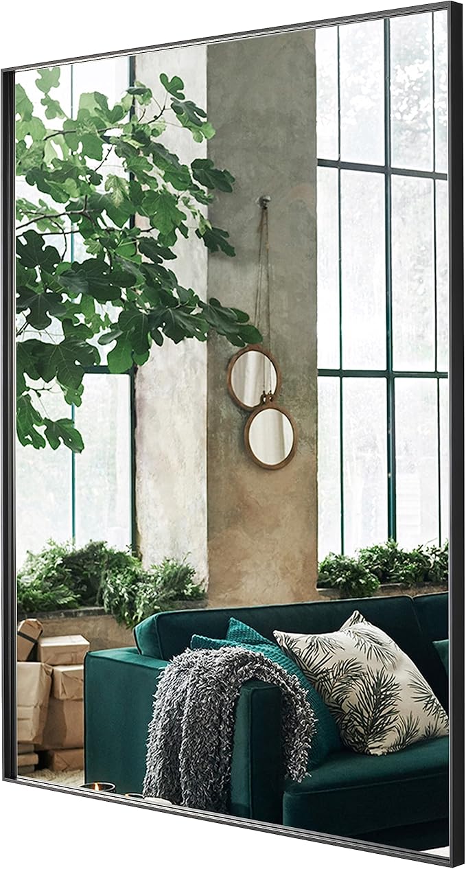 30x40 Inch Black Bathroom Mirror, Copper-Free Mirror, Aluminum Alloy Frame - Image 3