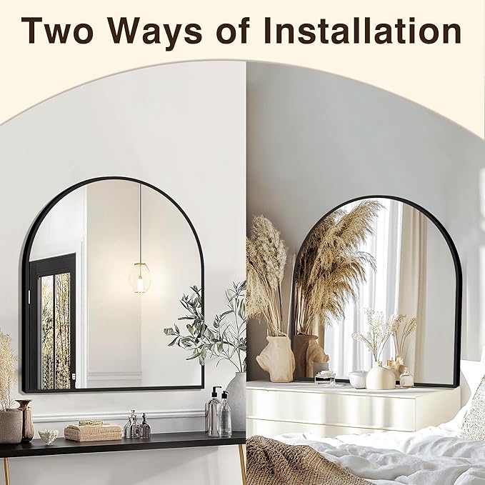 FICTOR Bathroom Vanity Mirror for Wall, 32”x30” Arched Metal Framed Bathroom - Image 5