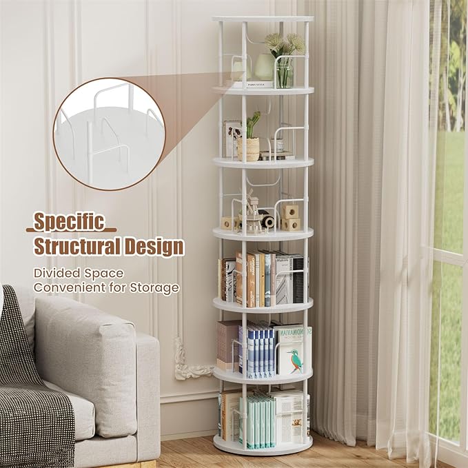 6 Tier Rotating Bookshelf, 360 ° Display Stackable Spinning Bookshelf Tower - Image 3
