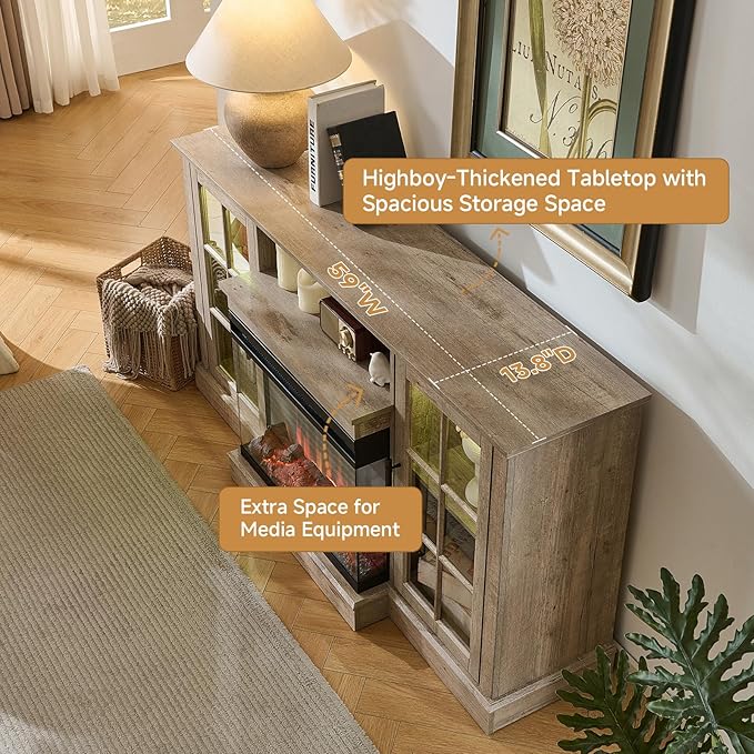 ROCKPOINT 3 Sided Glass 59" Fireplace TV Stand - Image 6