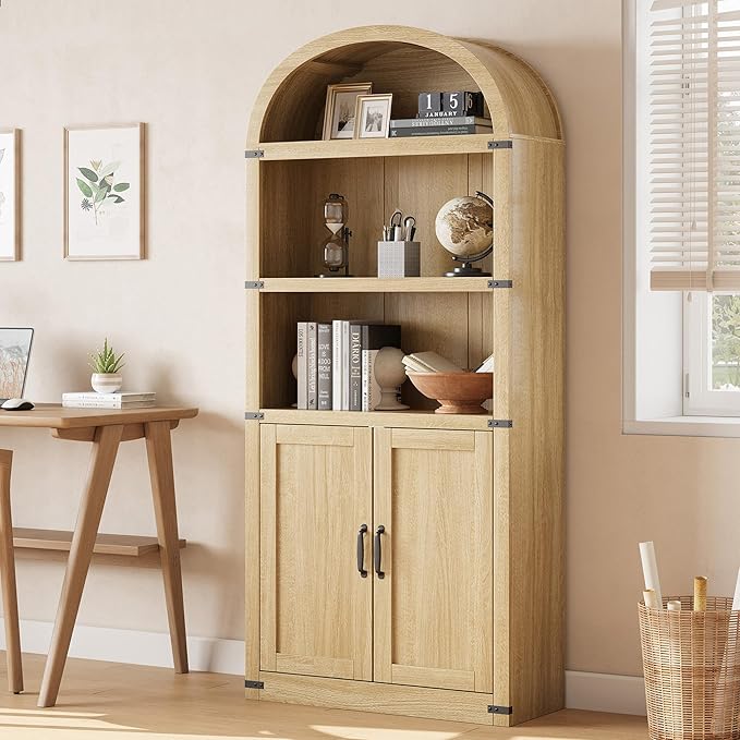 GarveeHome Bookcase with Doors Arched Bookshelf 71.65in Tall Bookcase Farmhouse - Image 6