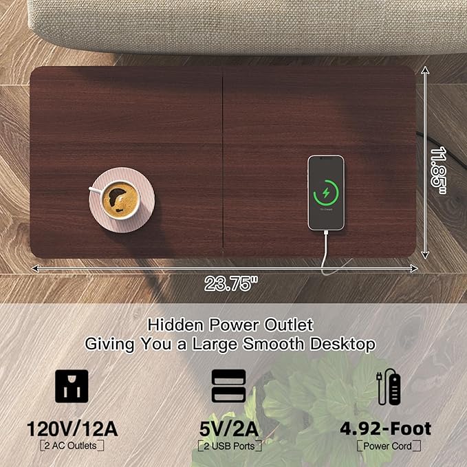 SOOWERY End Table with Charging Station, Narrow Side Table with Flip Top - Image 7
