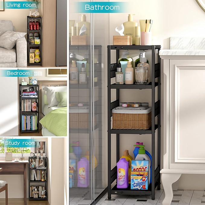 Expandable Slim Storage Shelf, 4 Tier Metal Shelving Unit - Image 7