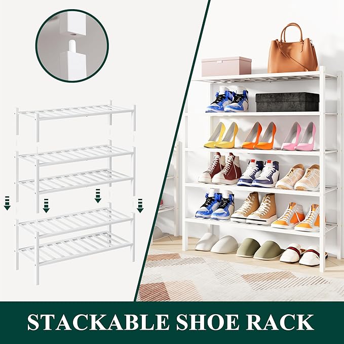 Smiry Shoe Rack, 4 Tier Bamboo Shoe Organizer, Stackable Free Standing Wooden - Image 4