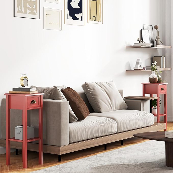 HOMCOM 2-Tier Side Table with Drawer, Narrow End Table with Bottom Shelf - Image 2
