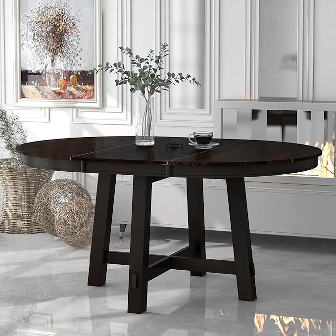 Farmhouse Style Expandable Round to Oval Dining Table by Unknown