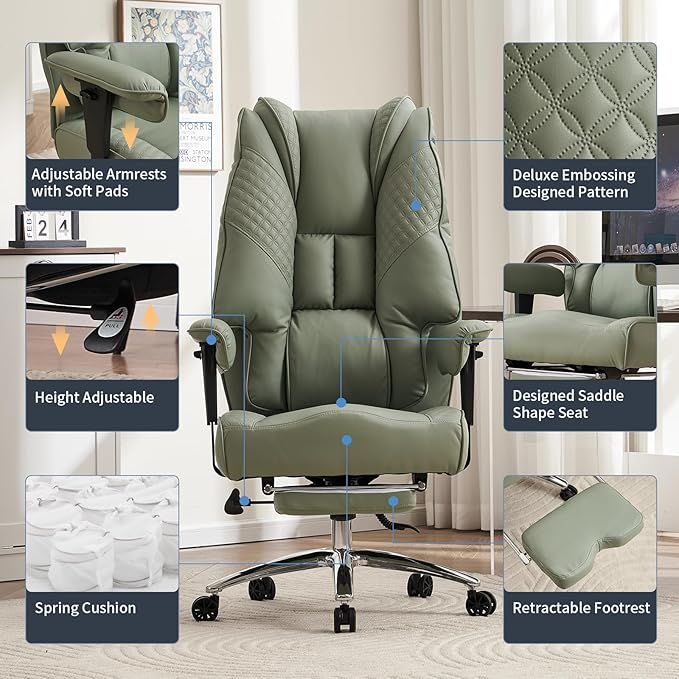 Big and Tall Office Chair 400lbs Wide Seat, Leather High Back Executive Office - Image 3
