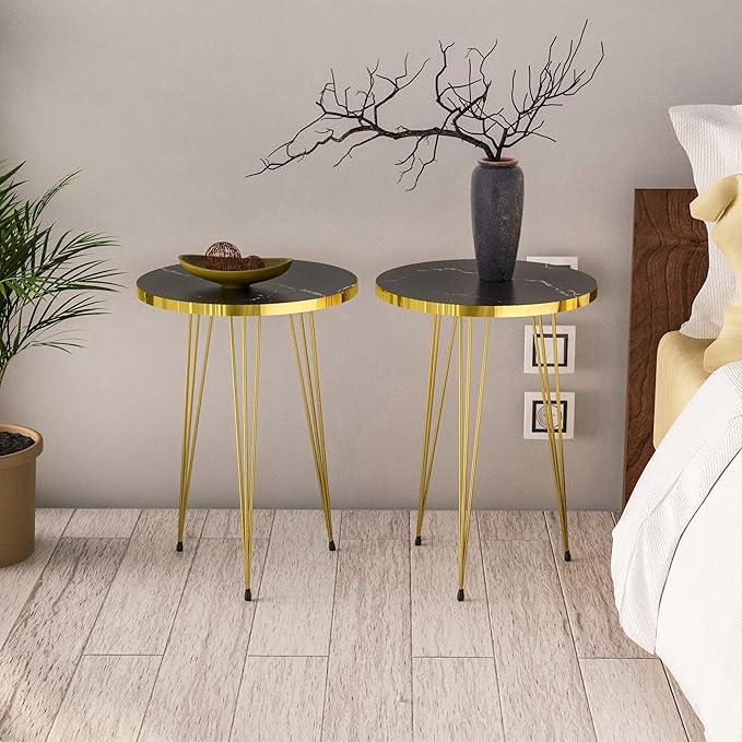 PAK HOME Set of 2 End Tables Round Wood Sofa Side Coffee Tables - Image 2