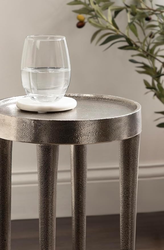 Kate and Laurel Rava Modern Metal Round Drink Table, Antique Nickel, Cast - Image 5