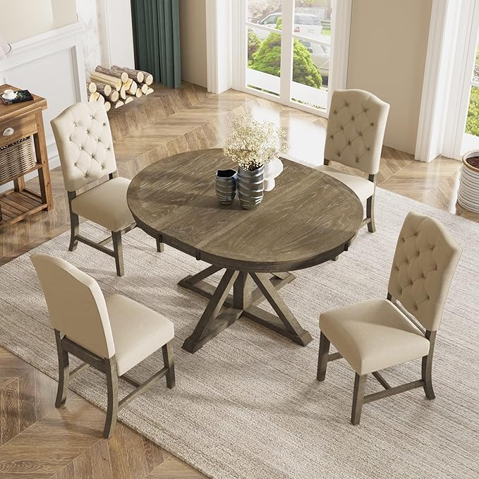 SogesPower 5-Piece Round Farmhouse Retro Dining Table Set - Image 2
