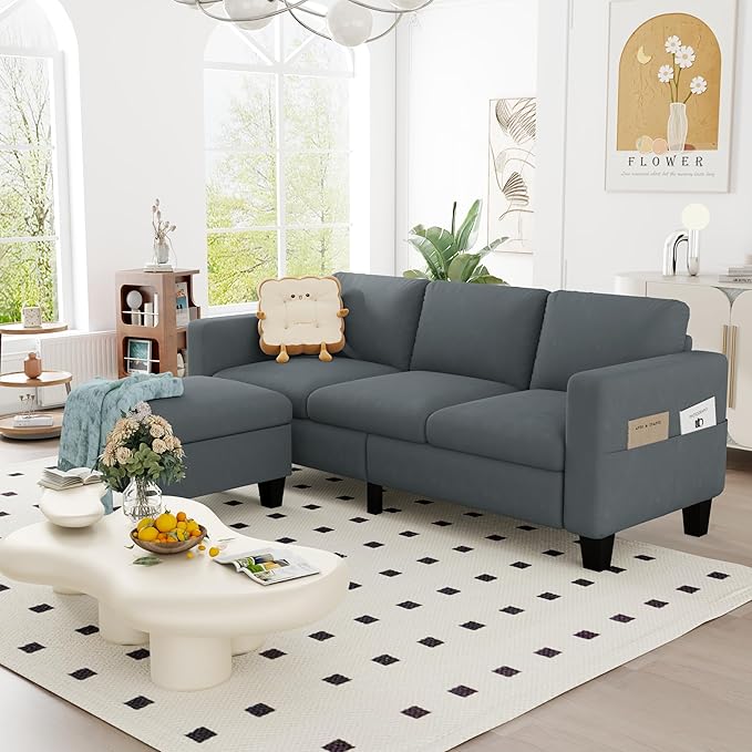 ZeeFu Convertible Sectional Sofa Couch, Classic 3 Seat L-Shaped Sofa by ZeeFu