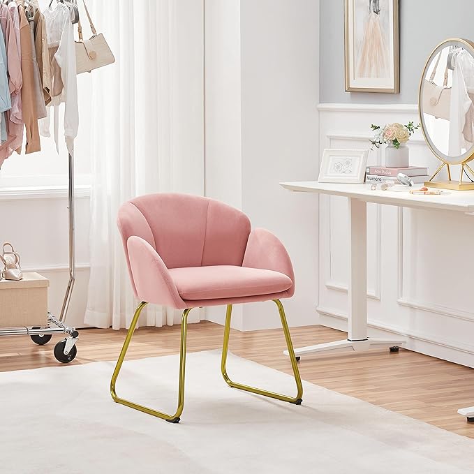 Yaheetech Flower Shape Velvet Vanity Chair, Modern Side Armchair Makeup Chair - Image 5