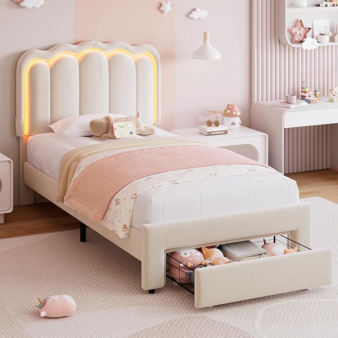Twin Upholstered LED Bed Frame by JOCOEVOL