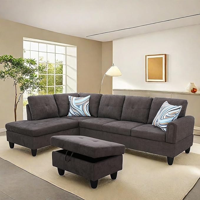 NAYSAYE Sectional Couch with Ottoman Storage, L Shaped Couch Sofa Furniture Sets - Image 3