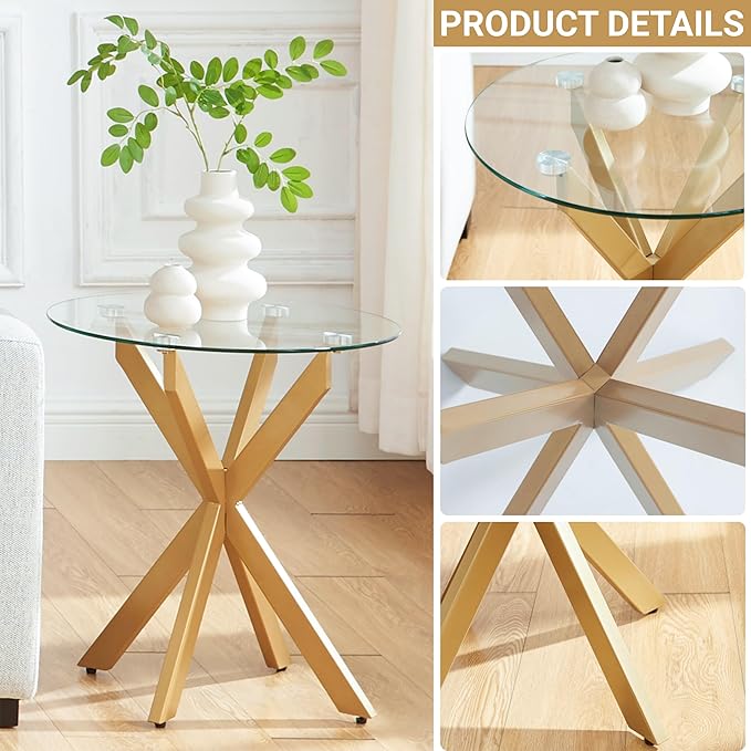 Modern Glass End Table, Small Round Side Table - Image 4