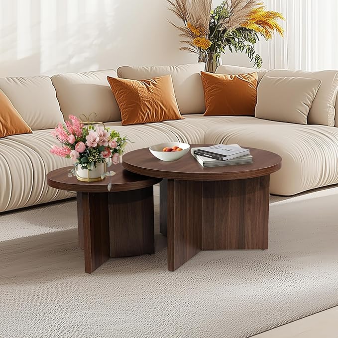 Round Nesting Coffee Tables Set of 2, Modern Stacking Table by QuicMiou
