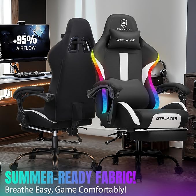GTRACING Gaming Chair with Foot Rest & Racing Style RGB LED Lights, Breathable - Image 3
