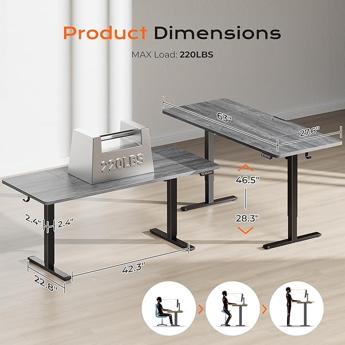 Huuger 63 x 28 Large Electric Standing Desk, Height Adjustable Computer Desk - Image 2