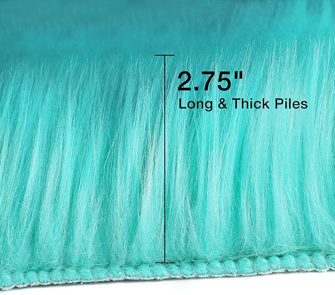duduta Turquoise Blue Faux Sheepskin Runner Rugs 2x6 ft, Fluffy Shag Bedroom - Image 2
