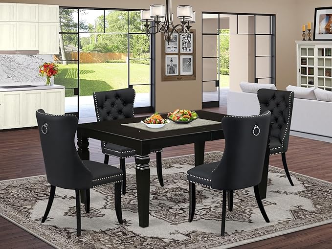 East West Furniture LGDA5-BLK-12 5 Piece Dining Set Includes a Rectangle Wooden - Image 2