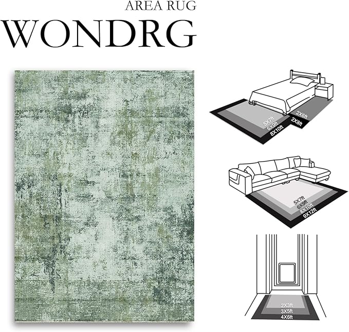5x7 Washable Area Rug Dark Green Modern Neutral Abstract Living Room Bedroom - Image 2